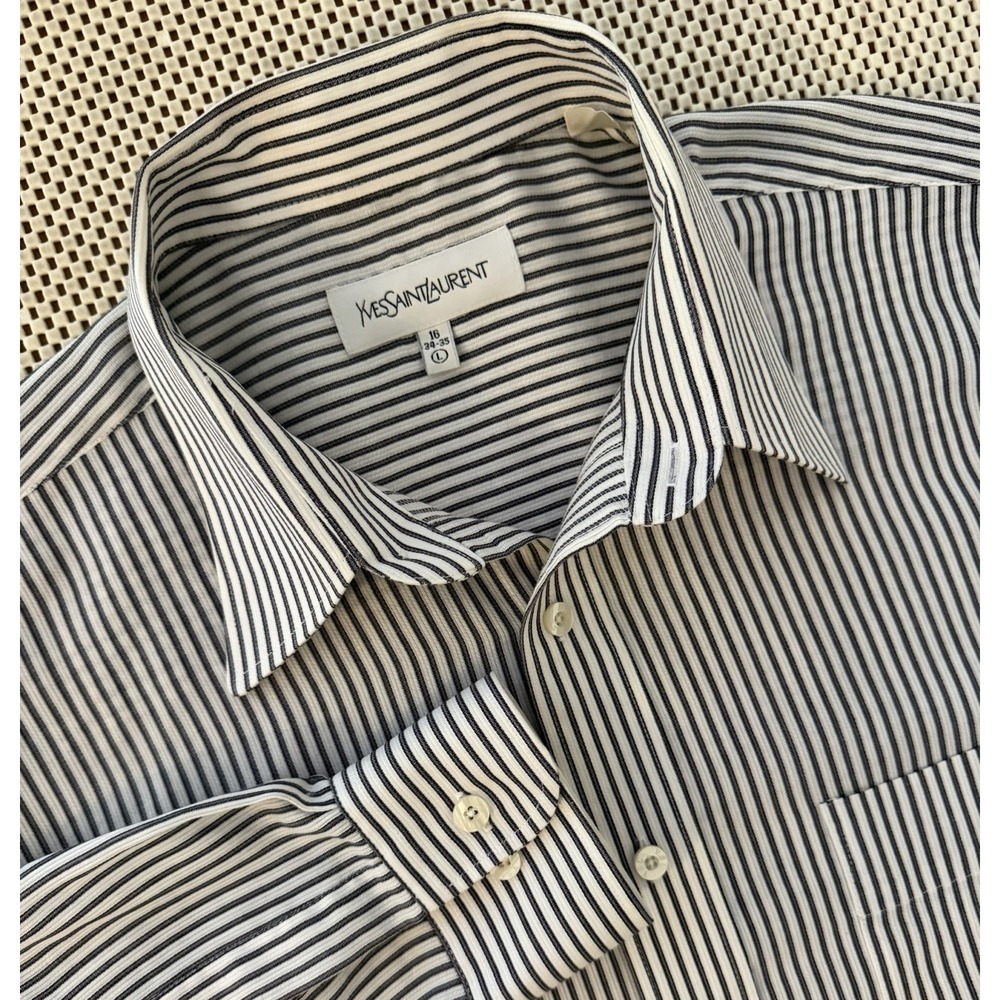 Mens Yves Saint Laurent Striped Button Down Dress Shirt Size Large 16 34/35